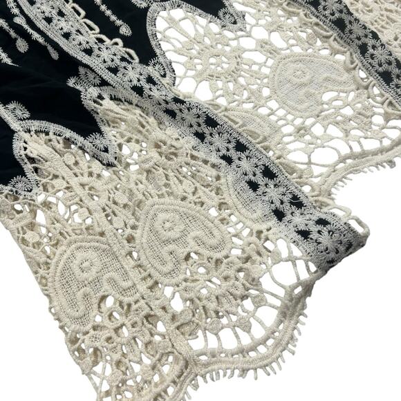 London Kaye Black Embroidered Open Front Kimono Cardigan Crochet Lace Duster - Picture 3 of 8